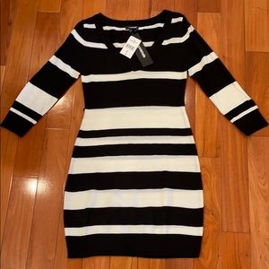 Brand New Black and White Striped Sweater Dress